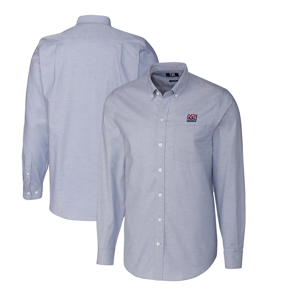 Men's Cutter & Buck Light Blue New York Giants Throwback Logo Long Sleeve Stretch Oxford Button-Down Shirt