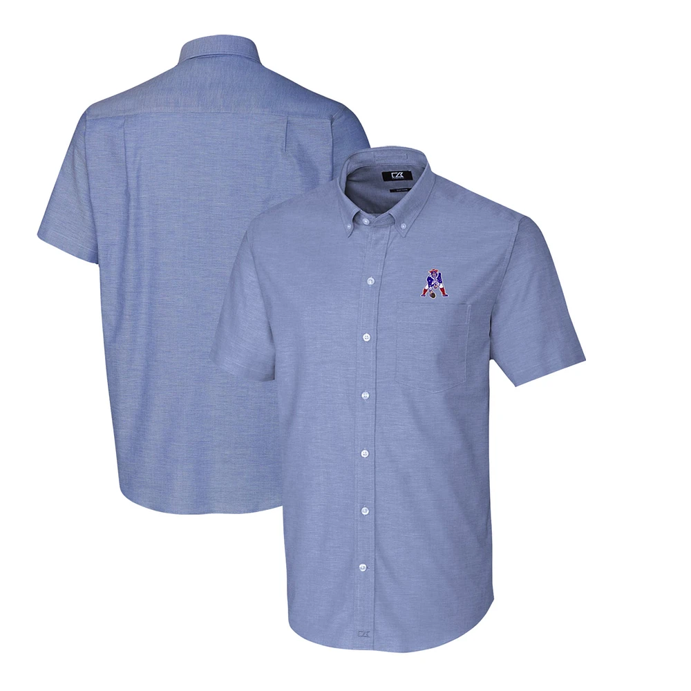 Men's Cutter & Buck Powder Blue New England Patriots Throwback Logo Stretch Oxford Button-Down Short Sleeve Shirt