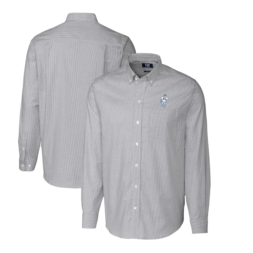 Men's Cutter & Buck Charcoal Houston Oilers Throwback Logo Stretch Oxford Stripe Long Sleeve Button Down Shirt