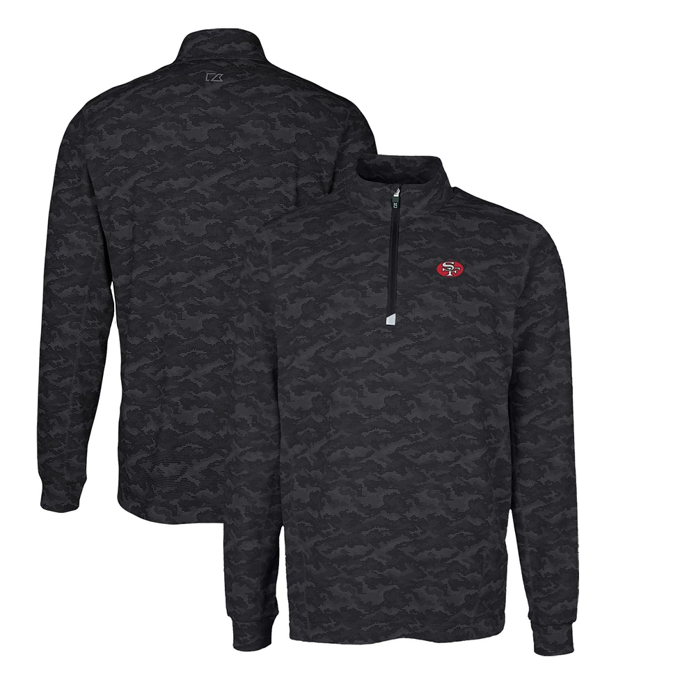 Men's Cutter & Buck Black San Francisco 49ers Throwback Logo Traverse Camo Print Stretch Quarter-Zip Pullover Top