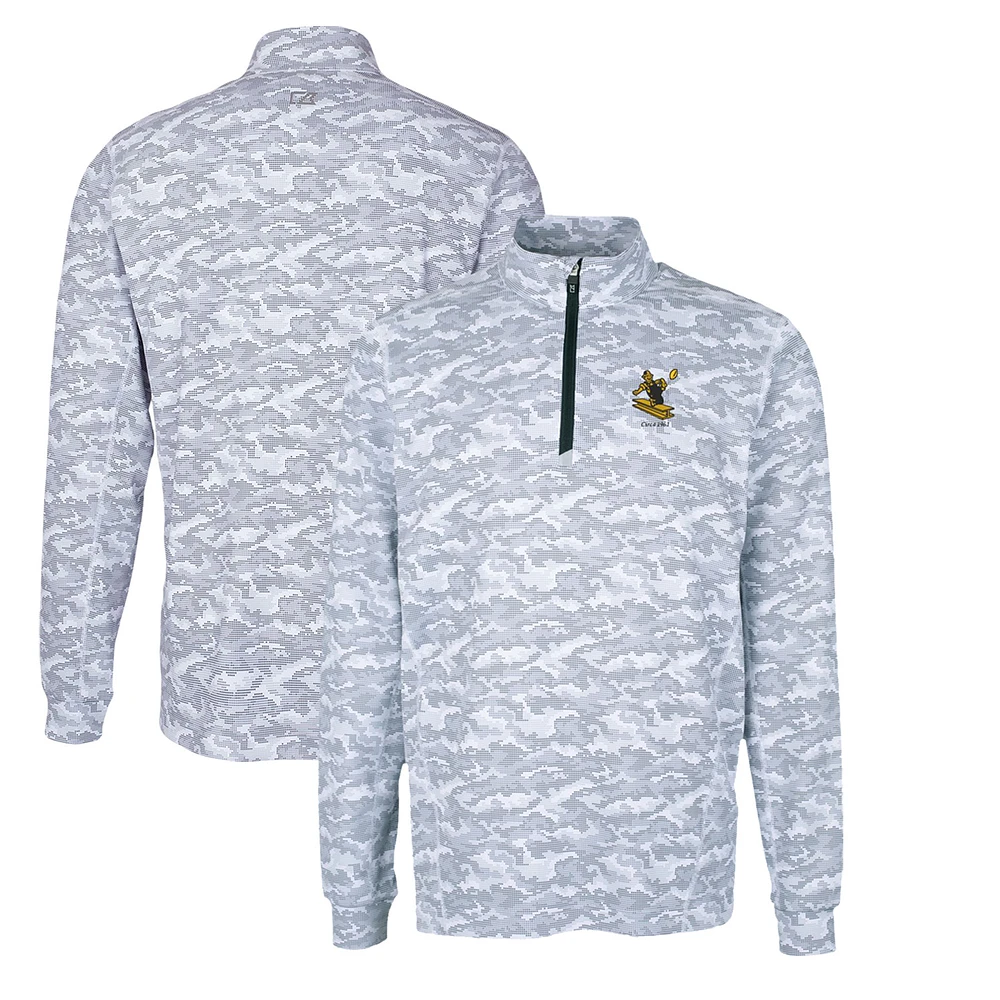 Men's Cutter & Buck Charcoal Pittsburgh Steelers Throwback Logo Traverse Camo Print Stretch Quarter-Zip Pullover Top