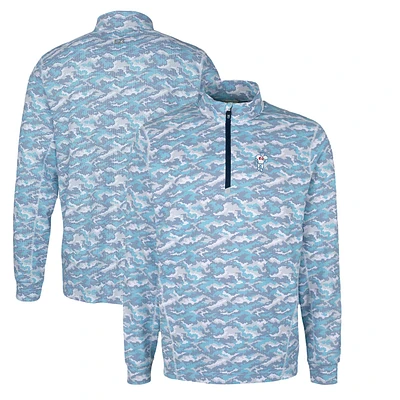 Men's Cutter & Buck Blue Houston Oilers Throwback Logo Traverse Camo Print Stretch Quarter-Zip Pullover Top