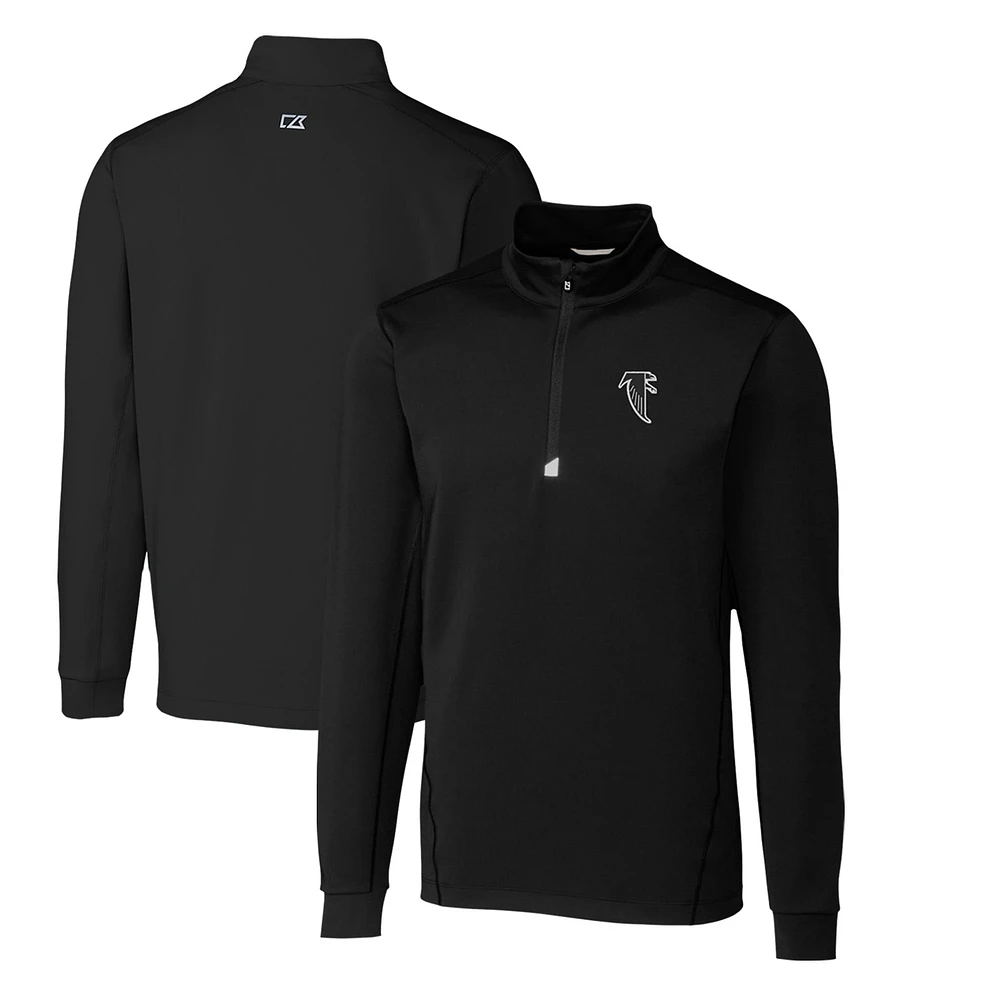 Men's Cutter & Buck Black Atlanta Falcons Throwback Logo Traverse Stretch Quarter-Zip Pullover Top