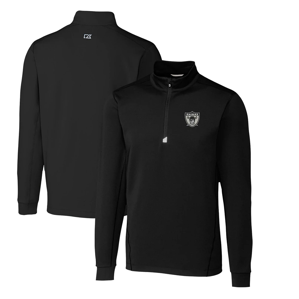 Men's Cutter & Buck Black Las Vegas Raiders Throwback Logo Traverse Stretch Quarter-Zip Pullover Top