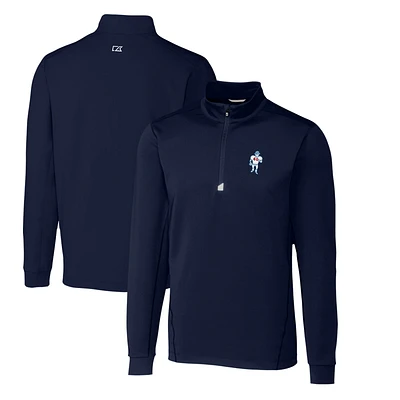 Men's Cutter & Buck Navy Houston Oilers Throwback Logo Traverse Stretch Quarter-Zip Pullover Top