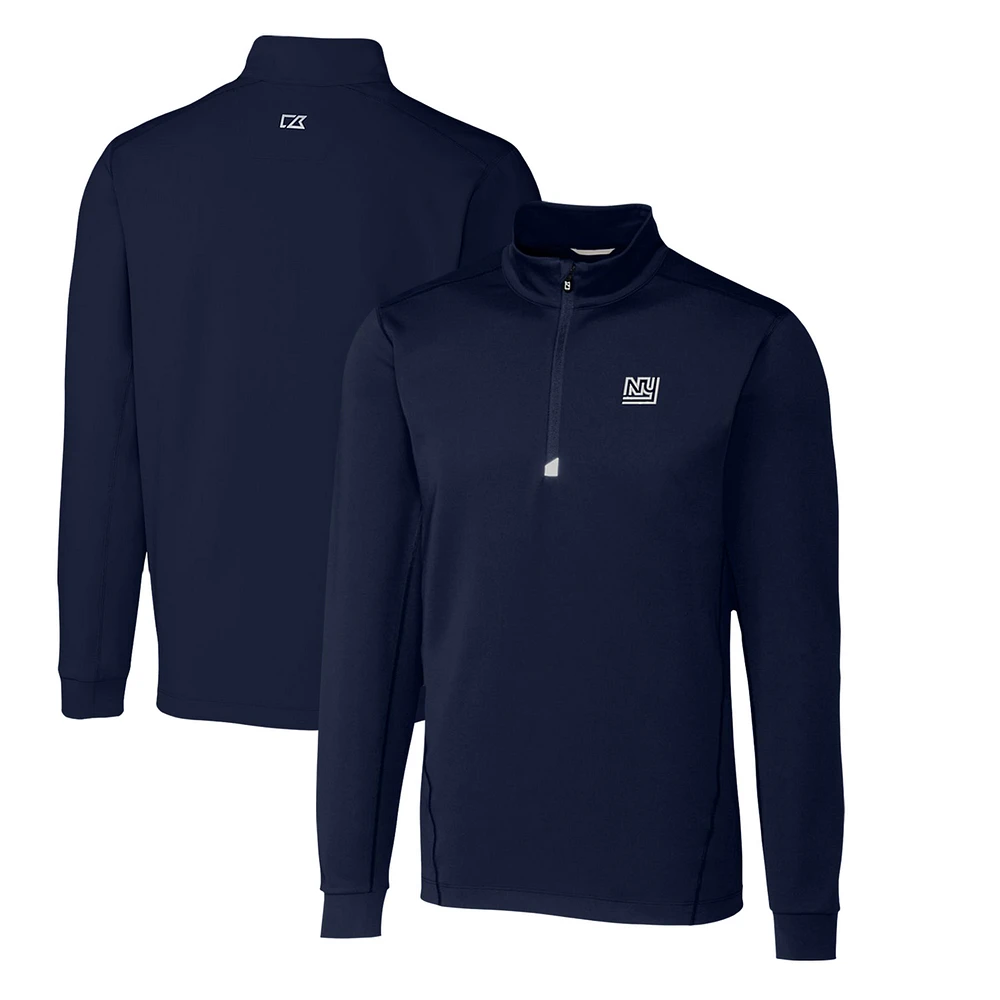 Men's Cutter & Buck Navy New York Giants Throwback Logo Traverse Stretch Quarter-Zip Pullover Top