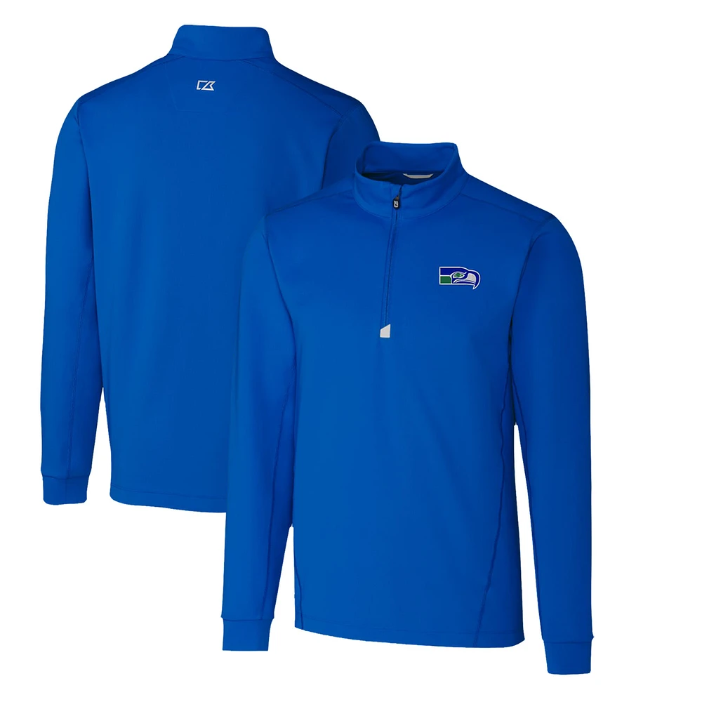 Men's Cutter & Buck Royal Seattle Seahawks Throwback Logo Traverse Stretch Quarter-Zip Pullover Top