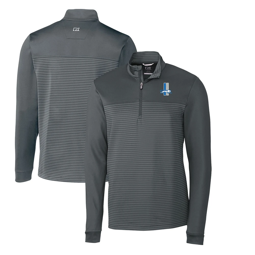 Men's Cutter & Buck Steel Detroit Lions Throwback Logo Traverse Stripe Stretch Quarter-Zip Pullover Top