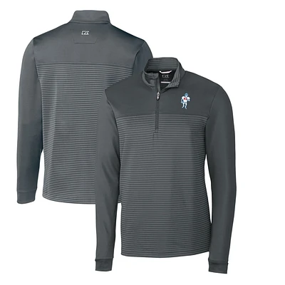 Men's Cutter & Buck Steel Houston Oilers Throwback Logo Traverse Stripe Stretch Quarter-Zip Pullover Top