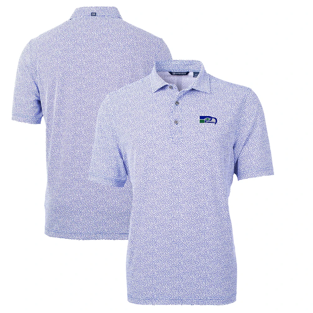 Men's Cutter & Buck Blue Seattle Seahawks Throwback Logo Virtue Eco-Pique Botanical Recycled Polo
