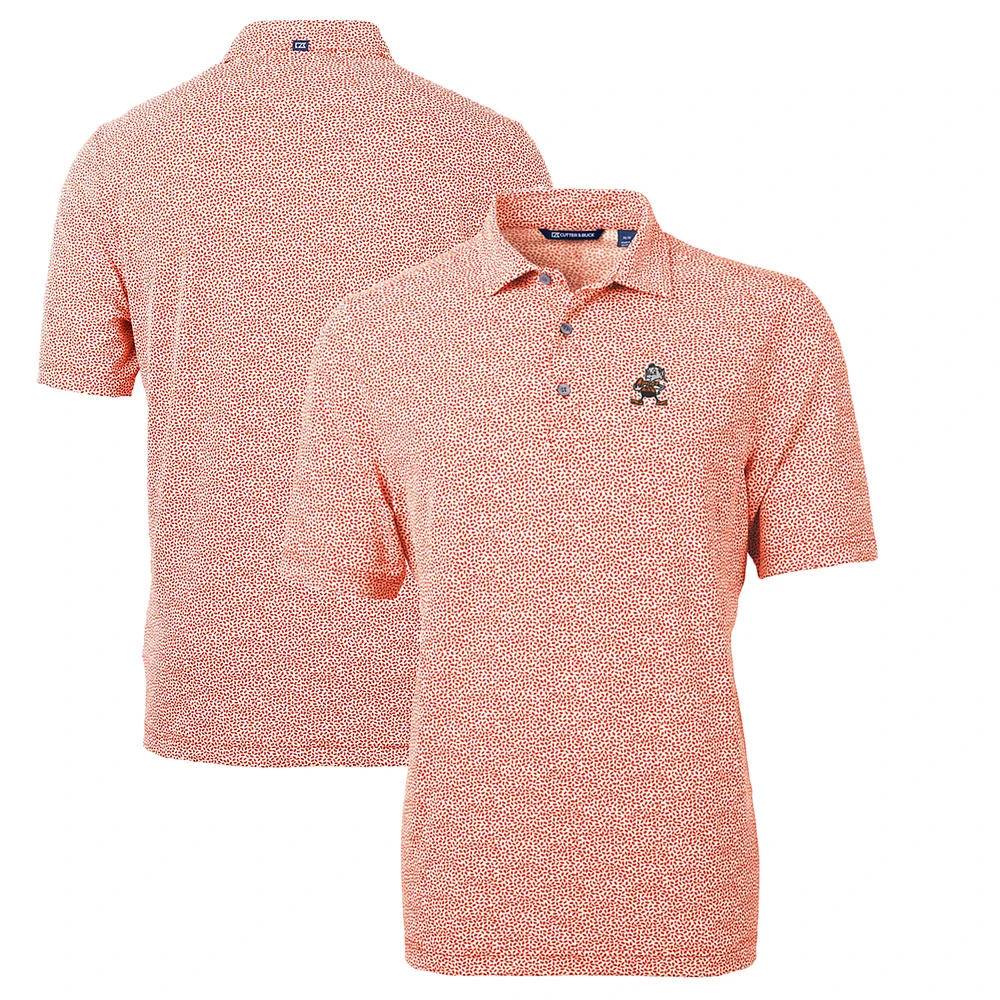 Men's Cutter & Buck Orange Cleveland Browns Throwback Logo Virtue Eco-Pique Botanical Recycled Polo