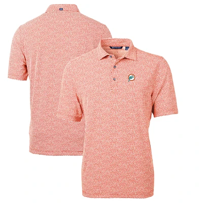 Men's Cutter & Buck Orange Miami Dolphins Throwback Logo Virtue Eco-Pique Botanical Recycled Polo