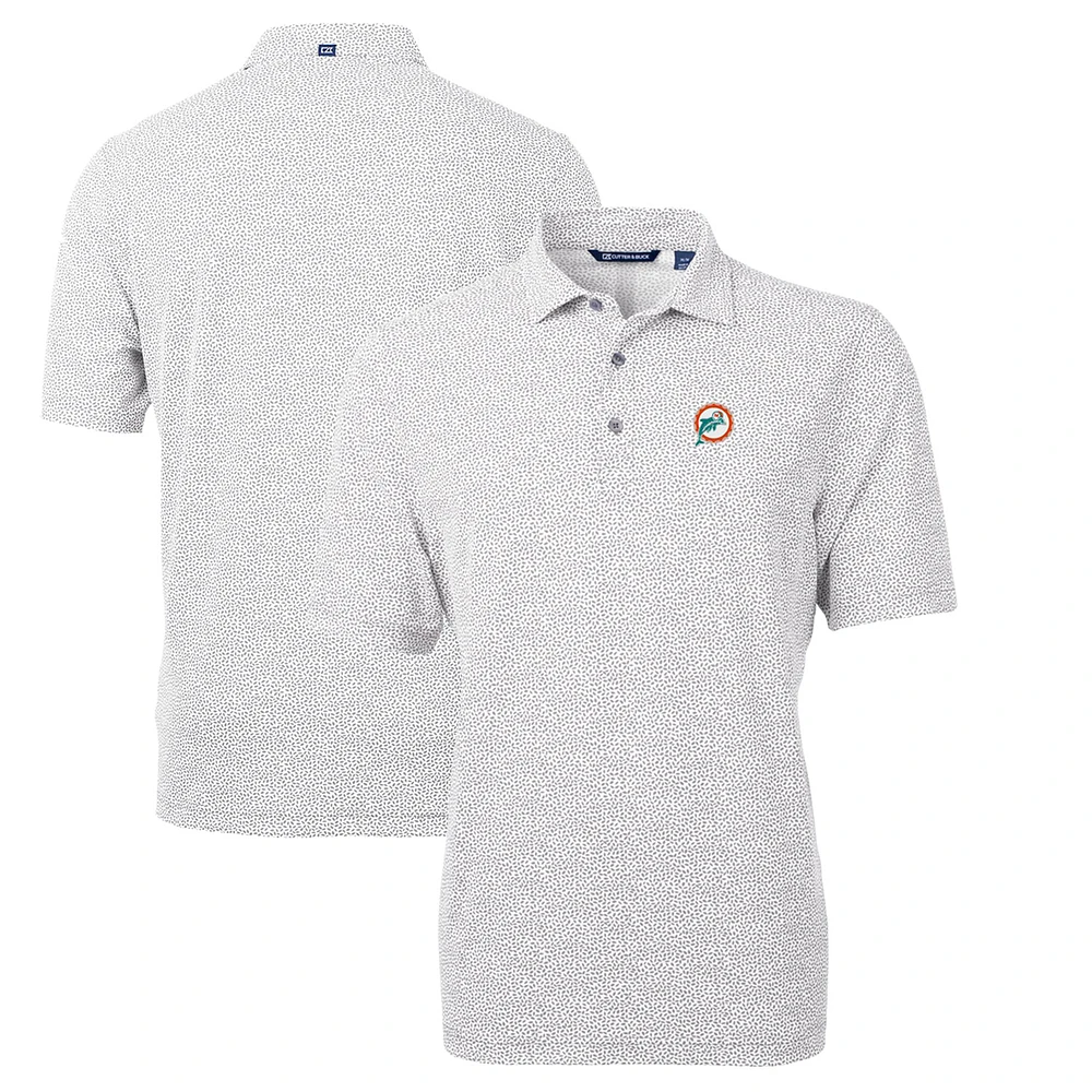 Men's Cutter & Buck Gray Miami Dolphins Throwback Logo Virtue Eco-Pique Botanical Recycled Polo