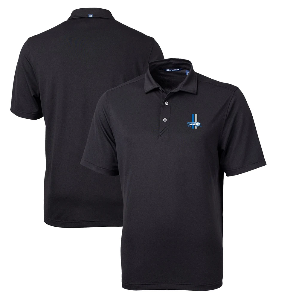 Men's Cutter & Buck Black Detroit Lions Throwback Logo Virtue Eco Pique Recycled Polo