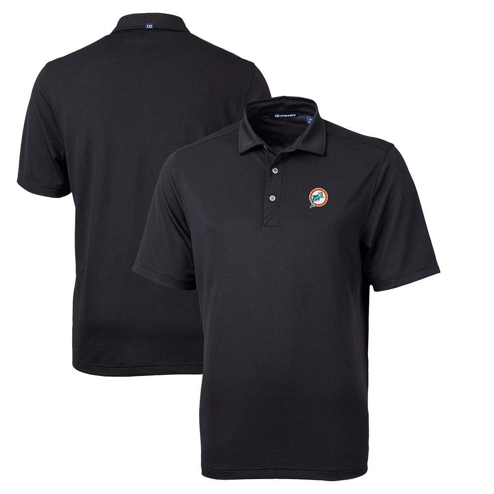 Men's Cutter & Buck Black Miami Dolphins Throwback Logo Virtue Eco Pique Recycled Polo