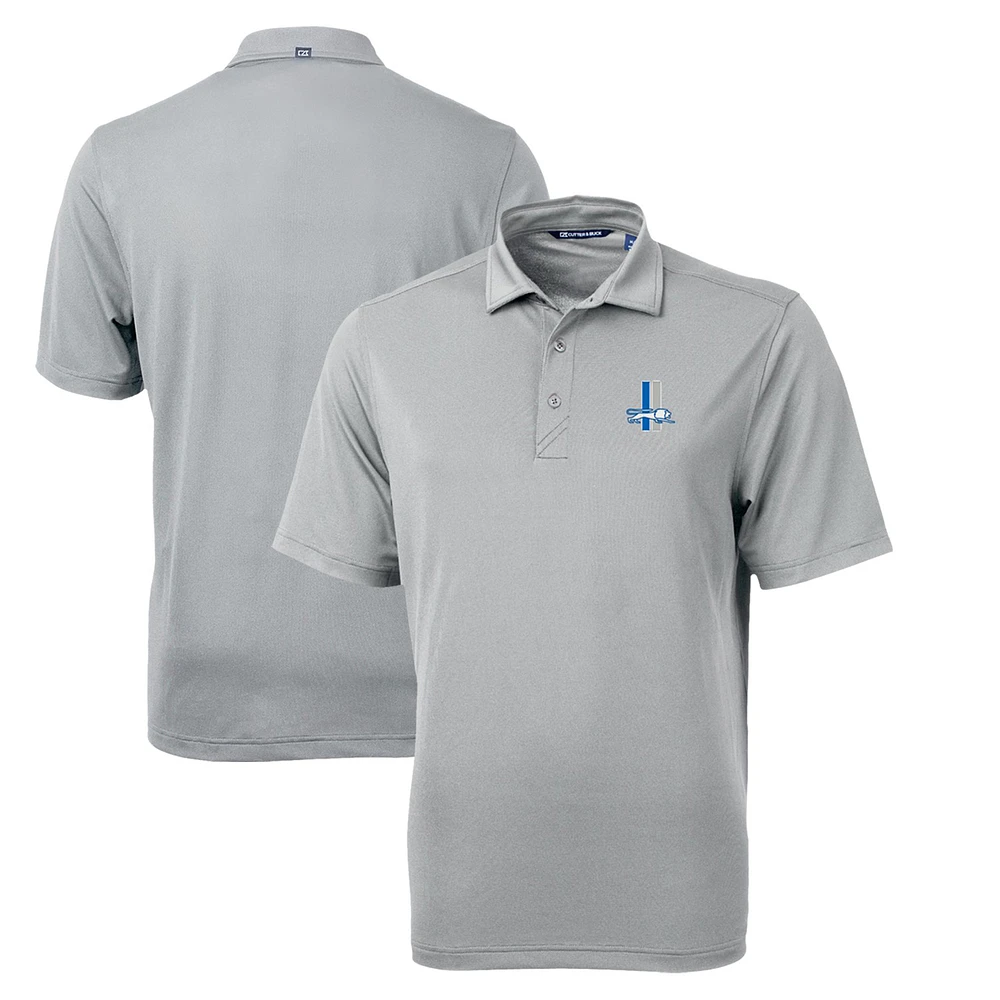 Men's Cutter & Buck Gray Detroit Lions Throwback Logo Virtue Eco Pique Recycled Polo