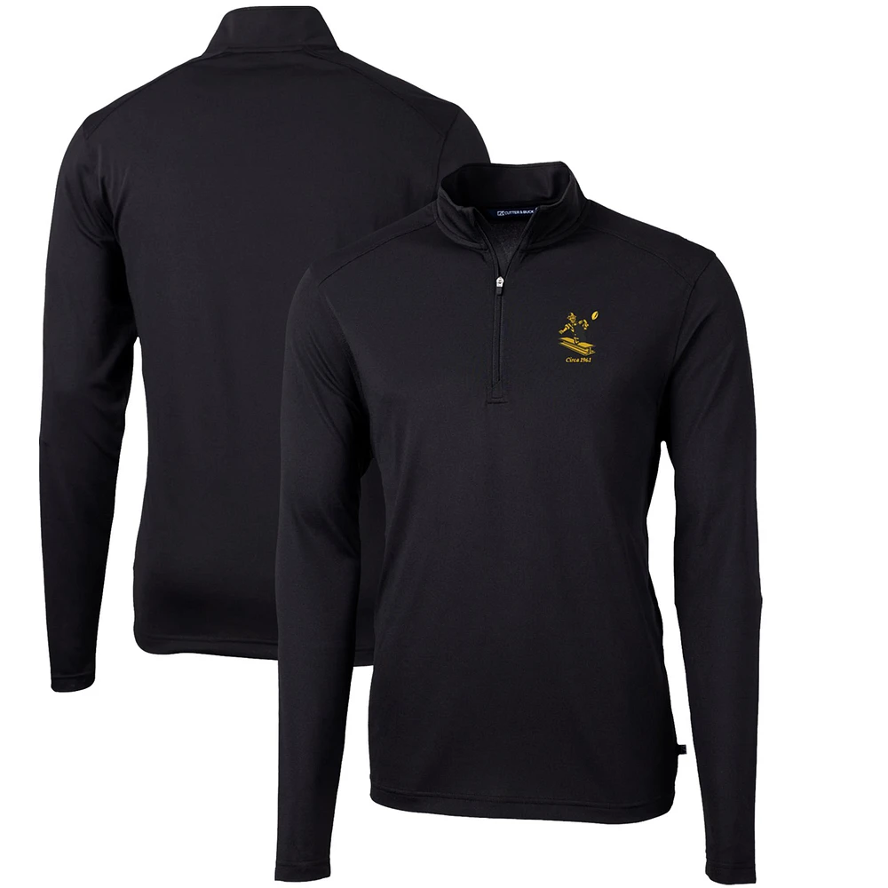 Men's Cutter & Buck Black Pittsburgh Steelers Throwback Logo Virtue Eco Pique Recycled Quarter-Zip Pullover Top