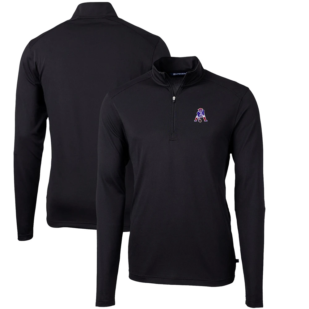 Men's Cutter & Buck Black New England Patriots Throwback Logo Virtue Eco Pique Recycled Quarter-Zip Pullover Top