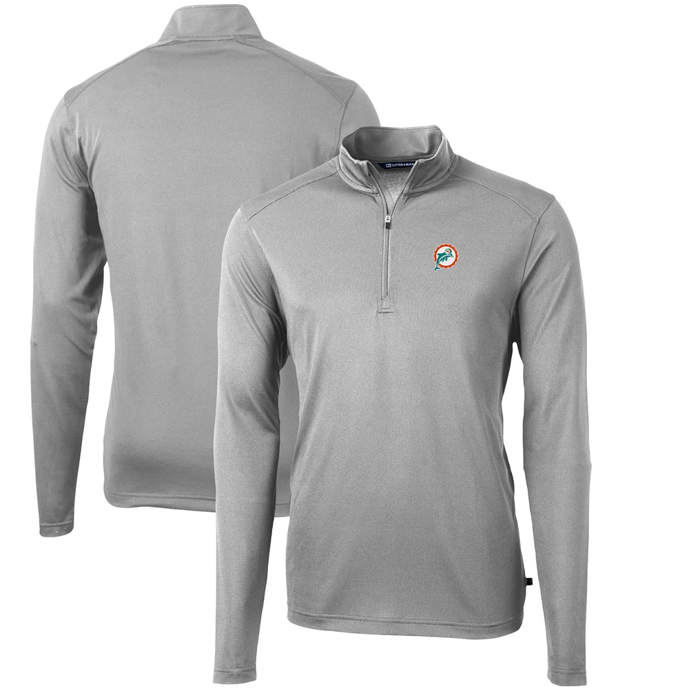 Men's Cutter & Buck Miami Dolphins Throwback Logo Virtue Eco Pique Recycled Quarter-Zip Pullover Top
