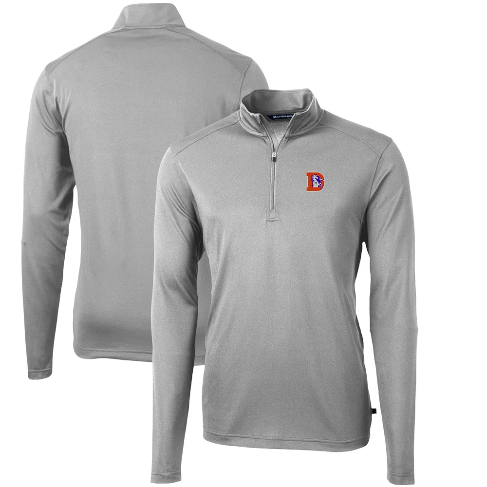Men's Cutter & Buck Denver Broncos Throwback Logo Virtue Eco Pique Recycled Quarter-Zip Pullover Top