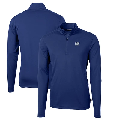 Men's Cutter & Buck Royal New York Giants Throwback Logo Virtue Eco Pique Recycled Quarter-Zip Pullover Top