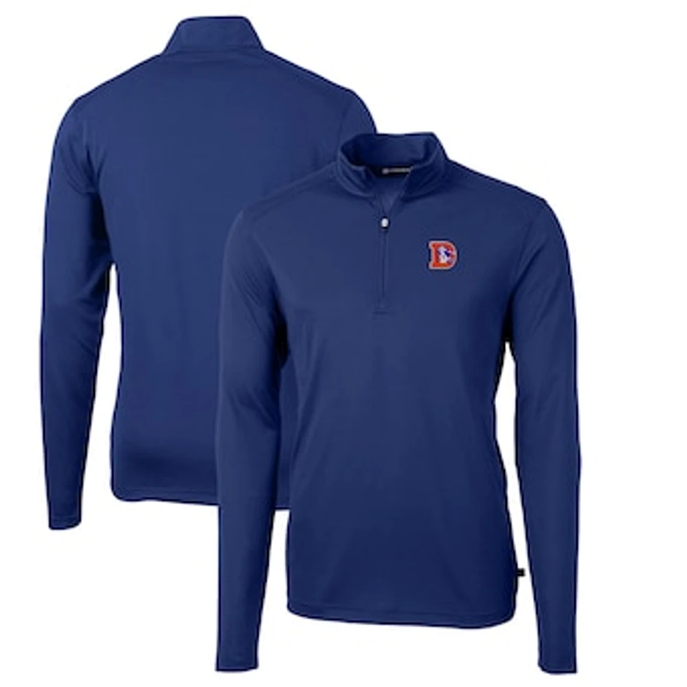Men's Cutter & Buck Royal Denver Broncos Throwback Logo Virtue Eco Pique Recycled Quarter-Zip Pullover Top