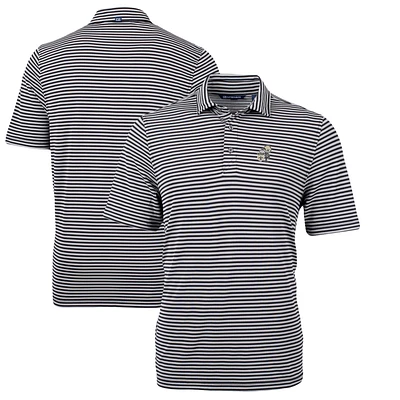 Men's Cutter & Buck Black New Orleans Saints Throwback Logo Virtue Eco Pique Stripe Recycled Polo
