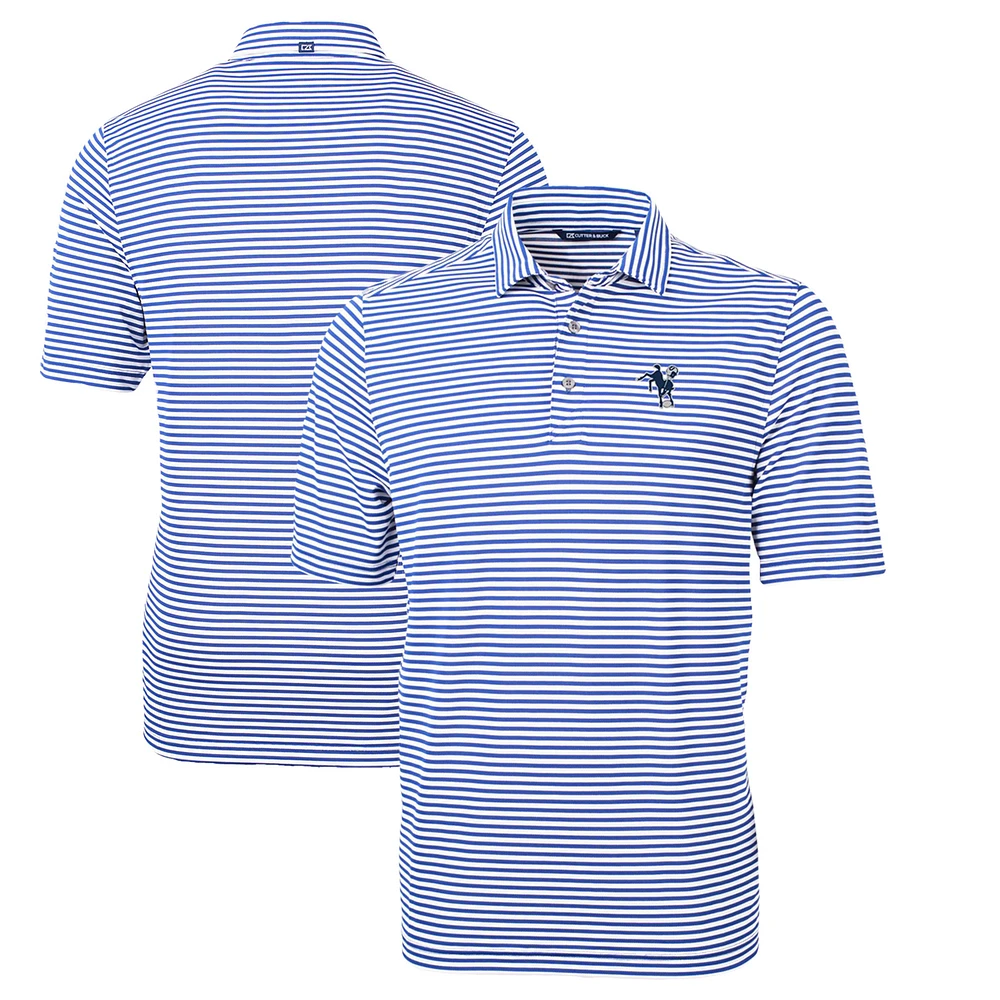 Men's Cutter & Buck Blue Indianapolis Colts Throwback Logo Virtue Eco Pique Stripe Recycled Polo