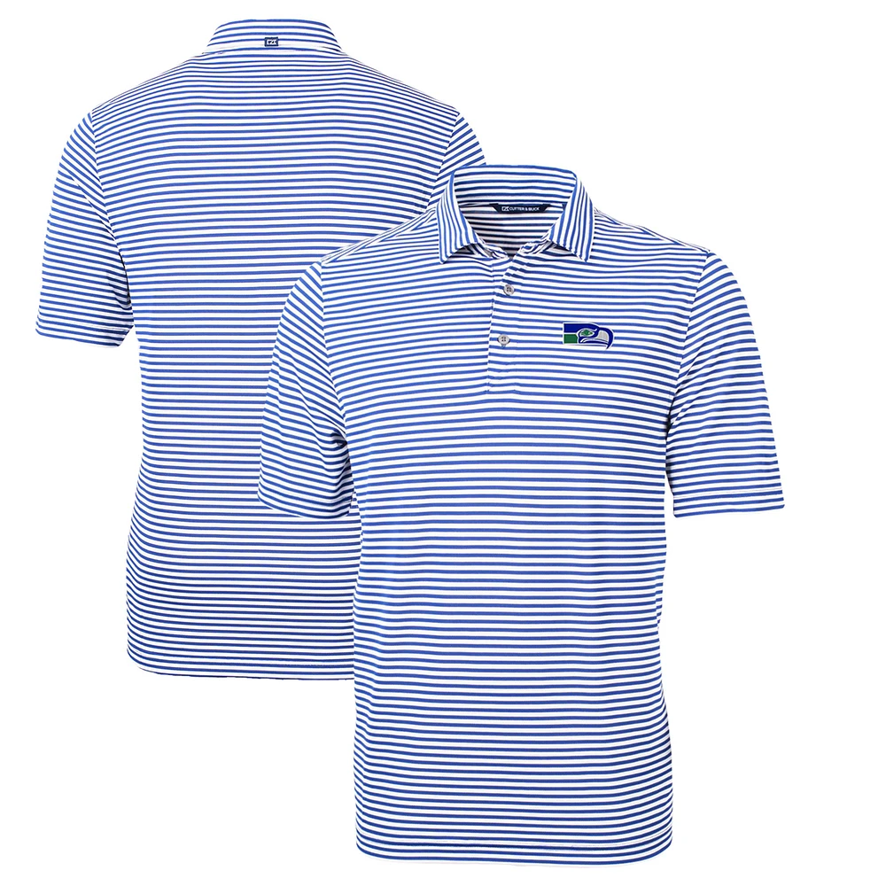 Men's Cutter & Buck Blue Seattle Seahawks Throwback Logo Virtue Eco Pique Stripe Recycled Polo