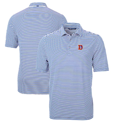 Men's Cutter & Buck Blue Denver Broncos Throwback Logo Virtue Eco Pique Stripe Recycled Polo
