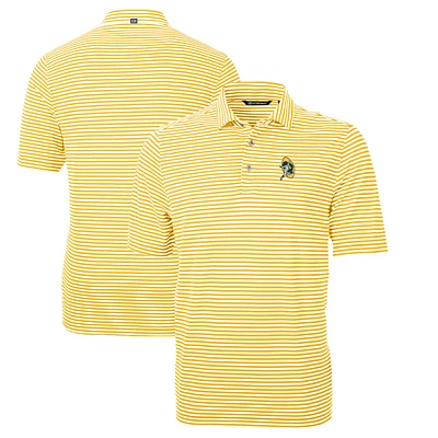 Men's Cutter & Buck Gold Green Bay Packers Throwback Logo Virtue Eco Pique Stripe Recycled Polo