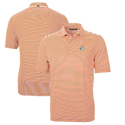 Men's Cutter & Buck Orange Miami Dolphins Throwback Logo Virtue Eco Pique Stripe Recycled Polo