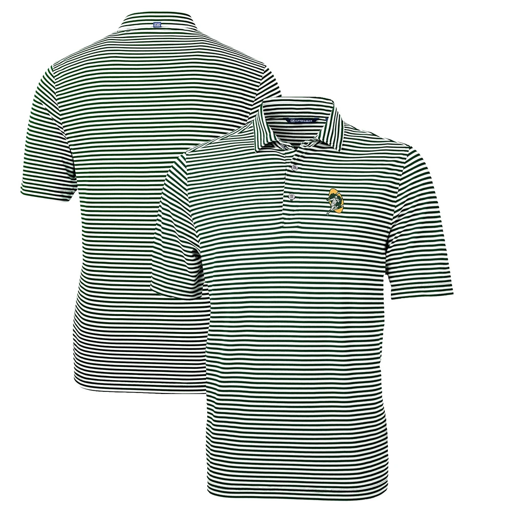 Men's Cutter & Buck Green Bay Packers Throwback Logo Virtue Eco Pique Stripe Recycled Polo