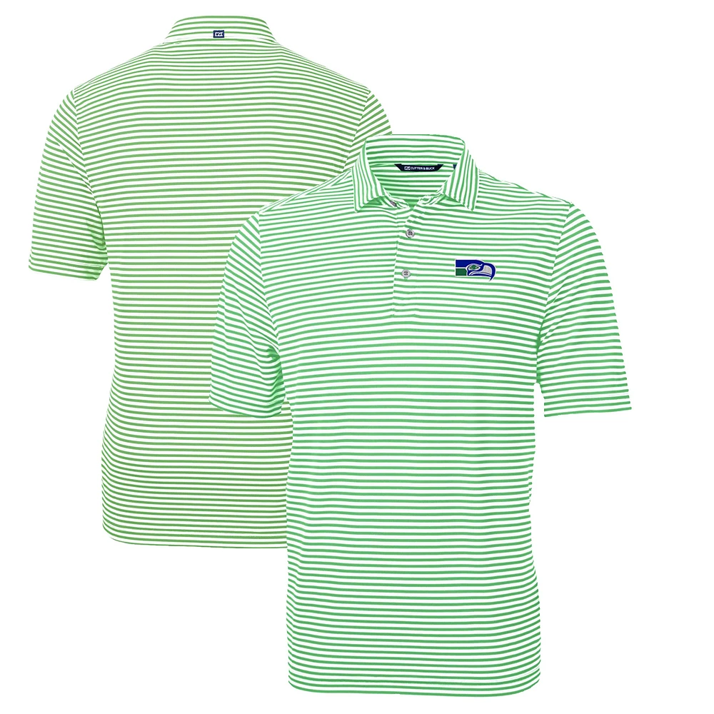 Men's Cutter & Buck Kelly Green Seattle Seahawks Throwback Logo Virtue Eco Pique Stripe Recycled Polo