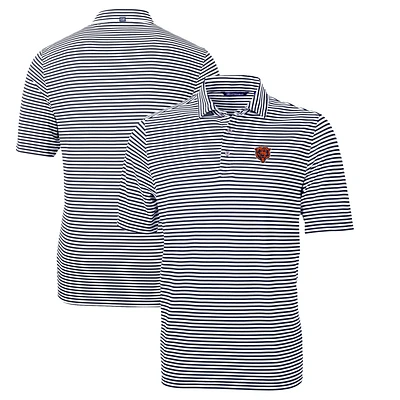Men's Cutter & Buck Navy Chicago Bears Throwback Logo Virtue Eco Pique Stripe Recycled Polo