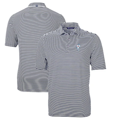Men's Cutter & Buck Navy Houston Oilers Throwback Logo Virtue Eco Pique Stripe Recycled Polo