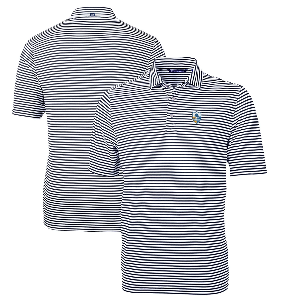 Men's Cutter & Buck Navy Los Angeles Chargers Throwback Logo Virtue Eco Pique Stripe Recycled Polo