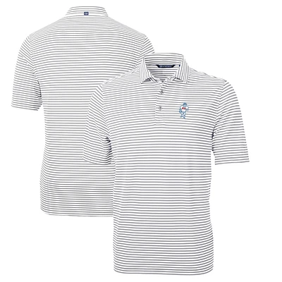 Men's Cutter & Buck Gray Houston Oilers Throwback Logo Virtue Eco Pique Stripe Recycled Polo