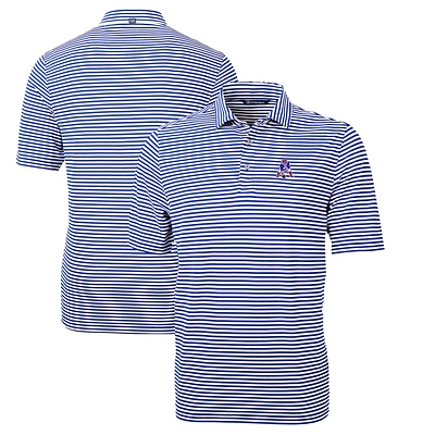 Men's Cutter & Buck Royal New England Patriots Throwback Logo Virtue Eco Pique Stripe Recycled Polo