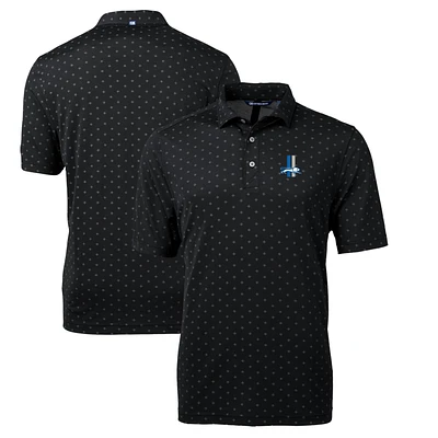 Men's Cutter & Buck Black Detroit Lions Throwback Logo Virtue Eco Pique Tile Recycled Polo