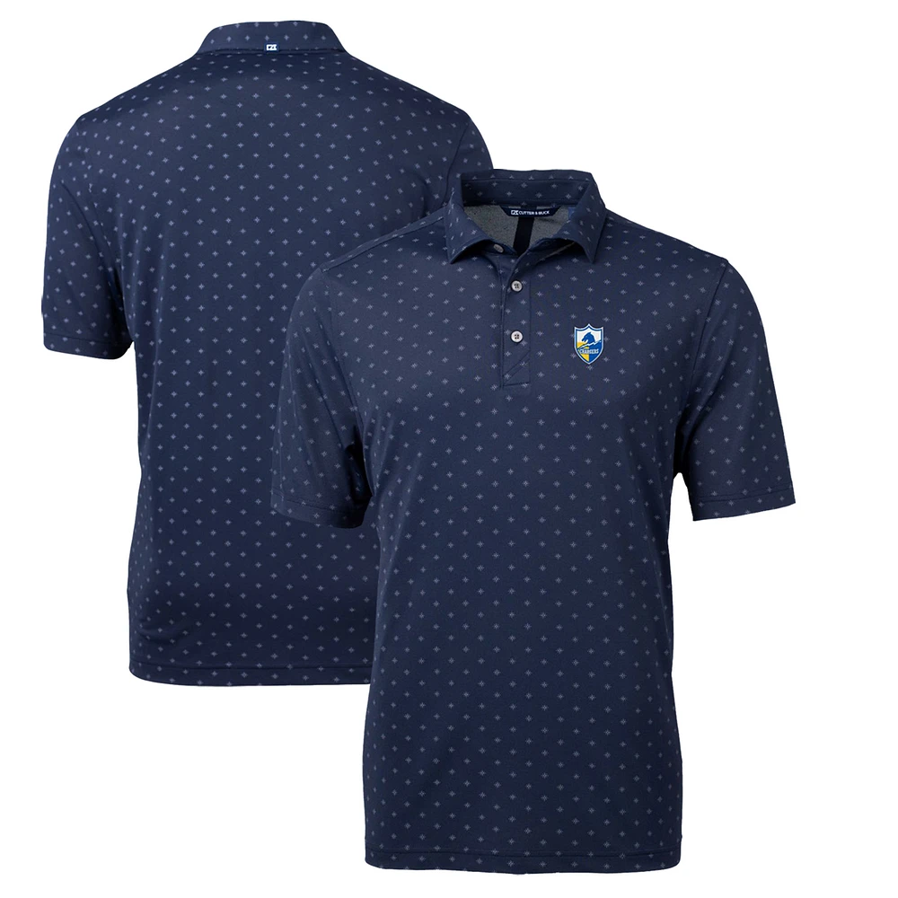 Men's Cutter & Buck Navy Los Angeles Chargers Throwback Logo Virtue Eco Pique Tile Recycled Polo