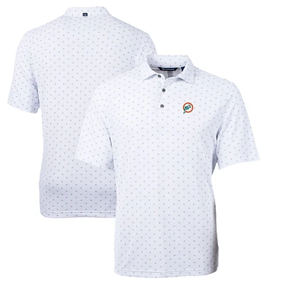 Men's Cutter & Buck White Miami Dolphins Throwback Logo Virtue Eco Pique Tile Recycled Polo