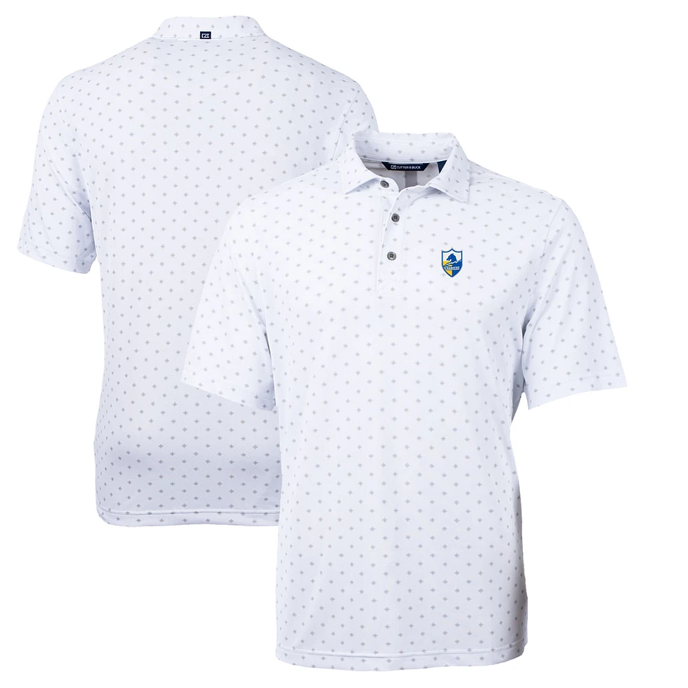 Men's Cutter & Buck White Los Angeles Chargers Throwback Logo Virtue Eco Pique Tile Recycled Polo