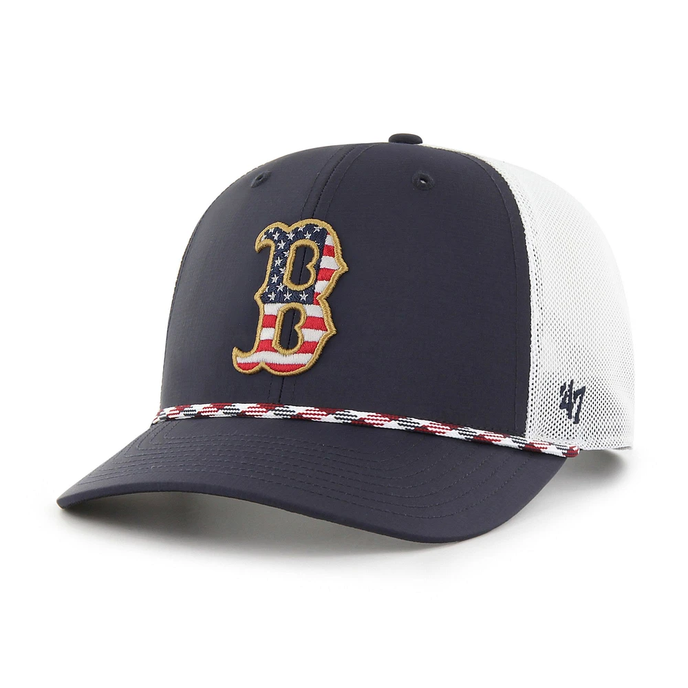 Boston Red Sox '47 Primary Team Logo American Flag Fill Trucker Snapback Hat - Blue