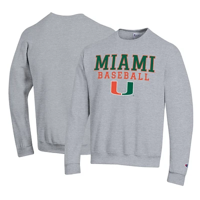 Men's Champion Miami Hurricanes Primary Team Logo Stack Baseball Powerblend Pullover Sweatshirt
