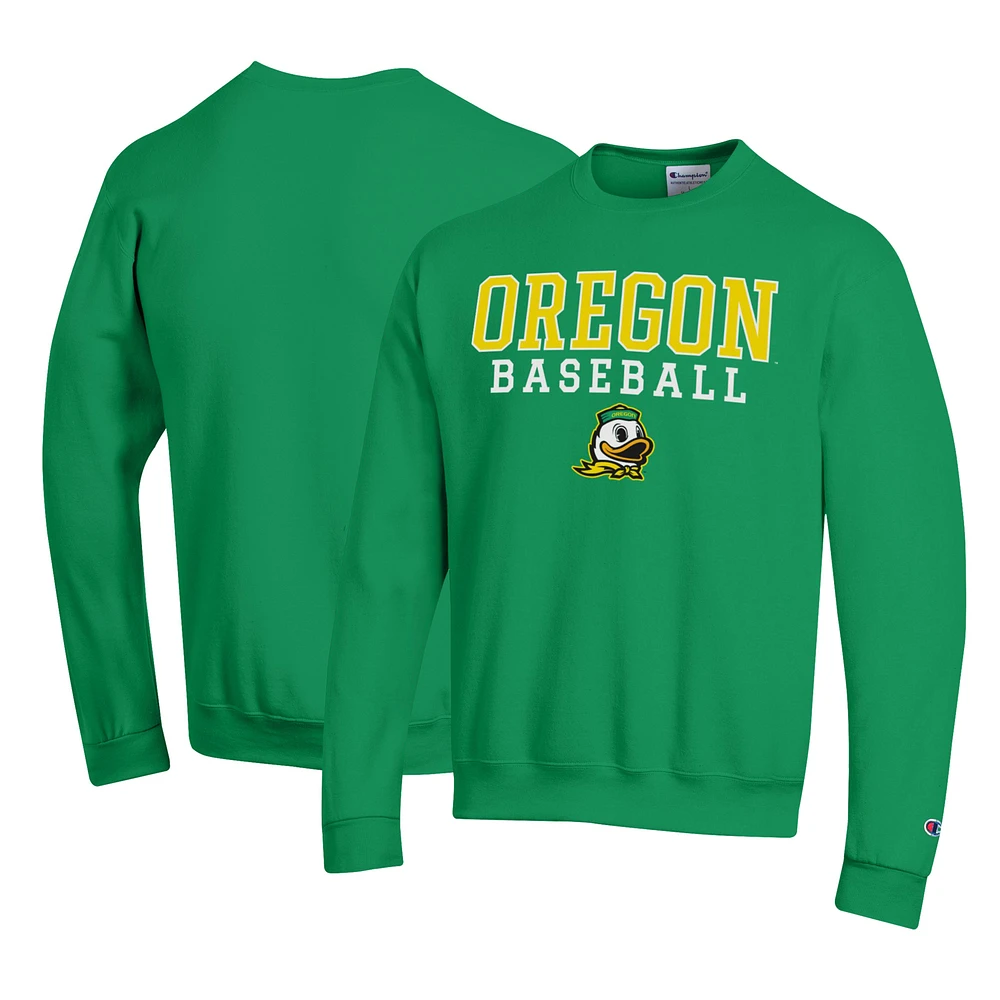 Men's Champion Green Oregon Ducks Primary Team Logo Stack Baseball Powerblend Pullover Sweatshirt