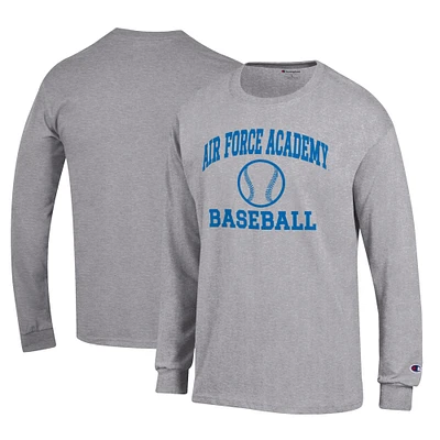 Men's Champion Gray Air Force Falcons Primary Team Logo Icon Baseball Long Sleeve T-Shirt