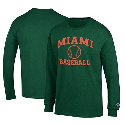 Men's Champion Green Miami Hurricanes Primary Team Logo Icon Baseball Long Sleeve T-Shirt