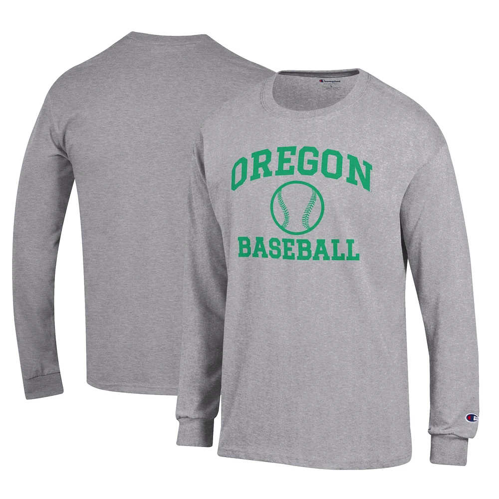 Men's Champion Gray Oregon Ducks Primary Team Logo Icon Baseball Long Sleeve T-Shirt
