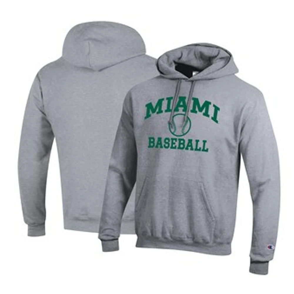 Men's Champion Gray Miami Hurricanes Primary Team Logo Icon Baseball Powerblend Pullover Hoodie